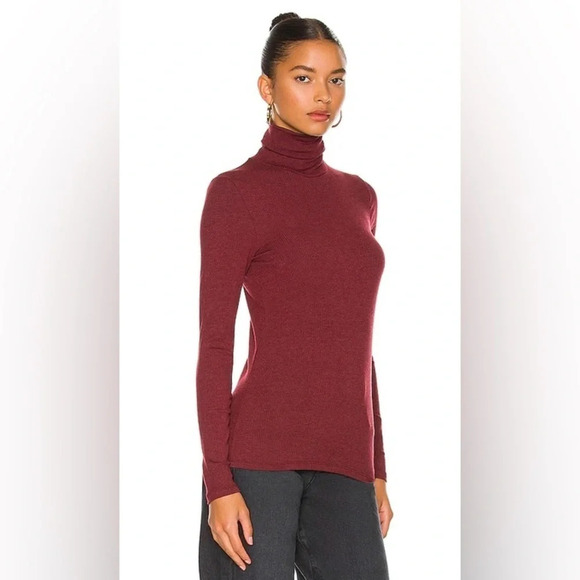 ATM Rib Turtleneck in Port Melange Burgundy Casual Women’s Large - Picture 1 of 9